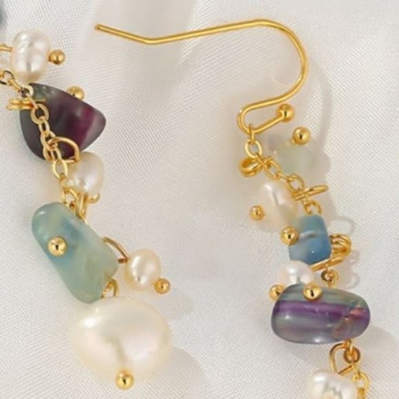 Tourmaline and Pearls on Gold Plated Copper Earrings - Picture 7 of 7